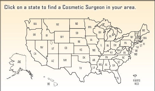 Click on the US Map to find a cosmetic surgeon near you.